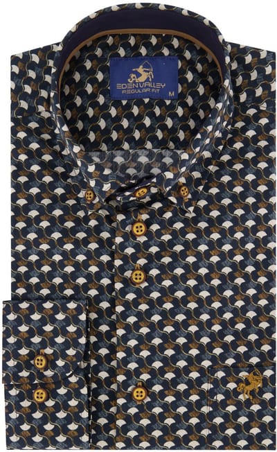 Casual overhemd Eden Valley regular fit bruin navy katoen