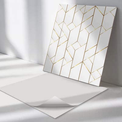 Wallfluent Vinyl Tegels - Geometrisch Lijnenpatroon Zelfklevende Vinyl Tegels - 30 cm x 30 cm - Wit Vinyl Tegels - Set van 9 - Vierkant PVC Tegels - Texturen Plaktegels - Vinyl Wandtegels - Plaktegels Keuken en Badkamer