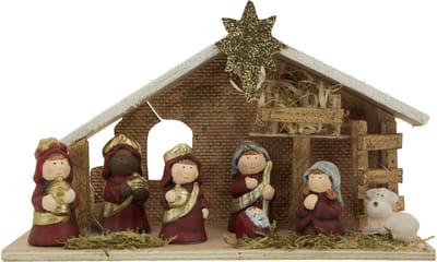 Cosy & Trendy Kerststal voor kinderen - met beeldjes en licht - 28 cm - hout/polyresin - kinderkamer