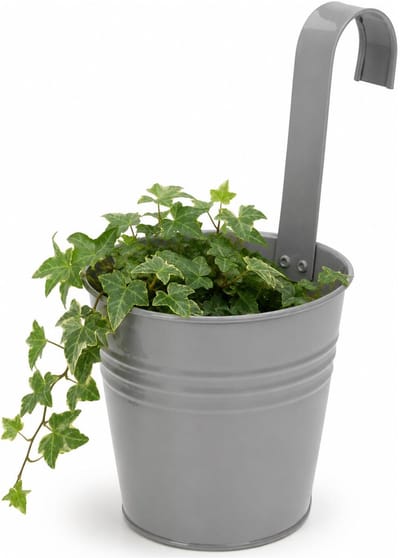 Progarden Bloempotje met haak - plantenbak zink met ophanghaak - grijs - 20 x 13 x 26 cm - ophangbaar- Balkon/schutting plantenpot