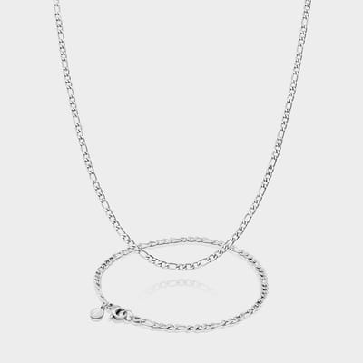 Figaro Ketting 3 mm x Figaro Armband 3 mm - Zilveren Schakelketting en Schakelarmband Heren - 50/21 cm lang - Olympus Jewelry