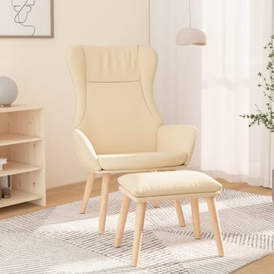 vidaXL - Relaxstoel - met - voetenbank - stof - crèmekleurig
