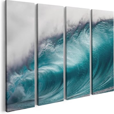 Artaza Canvas Schilderij Vierluik Grote Golfen op de Helder Blauwe Zee - 80x60 - Foto Op Canvas - Canvas Print