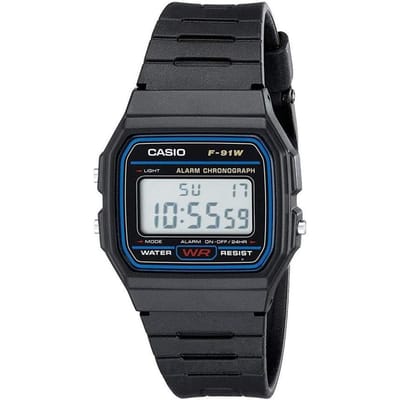 Casio - Hars Kast Hars Band Heren Kwarts Horloge F-91W-1 zwart
