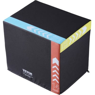 VEVOR 3-in-1 plyometrische jumpbox, 16/14/12 inch katoenen plyobox, draagvermogen 100 kg, antislip fitness-oefenbox voor thuis, springkrachttraining, zwart, verstelbare hoogte
