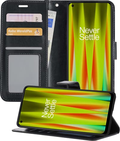 Hoesje - Met Pasjeshouder - Geschikt voor OnePlus Nord CE 2 - Luxe Bookcase Portemonee - Flip Case - Kunstleer Book Case - Flipcase - Book Cover - Walletcase - Portemonneehoes - Telefoonhoesjes - Zwart