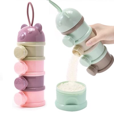 Ynkkvre - Set van 2 Baby Melkpoeder Dispensers 4 Lagen - Voedselopslag, Snoepopslag, Draagbare Containerdozen voor Reizen - Melkpoeder en Snacks (Groen + Roze)