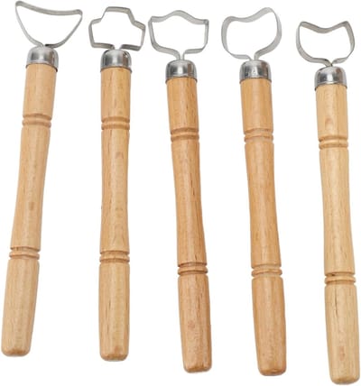 Set van 5 RVS Sculptuur Schrapers met Houten Handvat voor Pottenbakken en Keramiek Vormgeving met Verstelbare Diepte