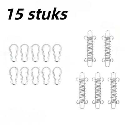 15-delige - vaste gesp veerhaak gesp - tent sterke wind veer wind touw gesp outdoor kamperen hoge sterkte stalen touw gesp - zilver