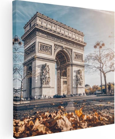 Artaza Canvas Schilderij Arc De Triomphe - 80x80 cm - Wanddecoratie Parijs - Muurdecoratie Herfst - Schilderij Frankrijk