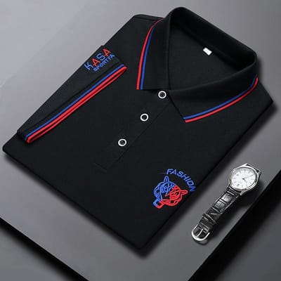Kortemouw T-shirt Heren POLO Shirt Eenvoudig T-shirt Zomer Revers Halve mouw Geborduurde Top Dun T-shirt voor Heren 3XL black