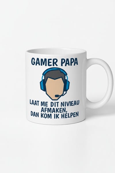 Gamer Papa Mok - Laat Me Dit Niveau Afmaken, Dan Kom Ik Helpen - Koffiemok voor Gaming Papa's