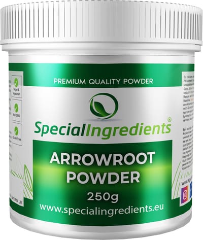 Pijlwortel Poeder - 250 g - Arrowroot Poeder - Natuurlijk Verdikkingsmiddel - Glutenvrij - Neutrale Smaak - Transparante Binding - Moderne Gastronomie - Moleculair Koken - Hersluitbare Pot - Recycled Plastic