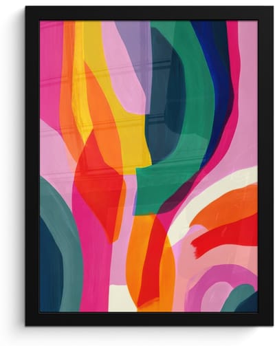 Poster in lijst - Fotolijst 30x40 cm - Posters - Vormen - Golvend - Abstract - Felroze - Posterlijst zwart - Decoratie - Wanddecoratie woonkamer - Muurdecoratie slaapkamer