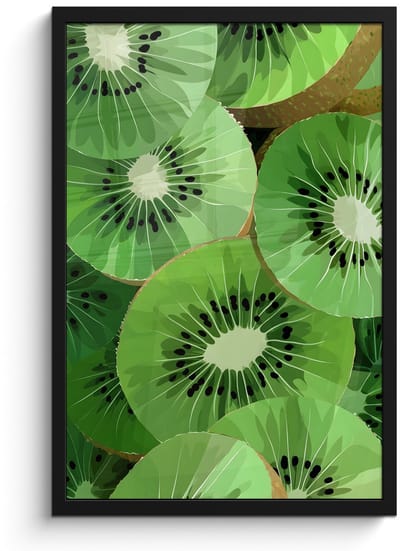Poster in lijst - Fotolijst 40x60 cm - Posters - Kiwi - Groen - Pitten - Posterlijst zwart - Decoratie - Wanddecoratie woonkamer - Muurdecoratie slaapkamer