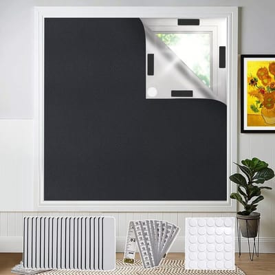 Dailygoods - Verduisteringsstof 300×145 cm Verduisterende Jaloezie Tijdelijke Verduisteringsgordijnen Draagbare Verduisterend Rolgordijn Met Zachte Liniaal 20 Klittenband en 30 Zelfklevende Tapes