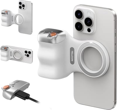 Magnetic Grip Cameragreep - Telefoon Grip - Zoom - Inclusief Bluetooth Afstandsbediening - Universeel voor Alle Smartphones - Wit