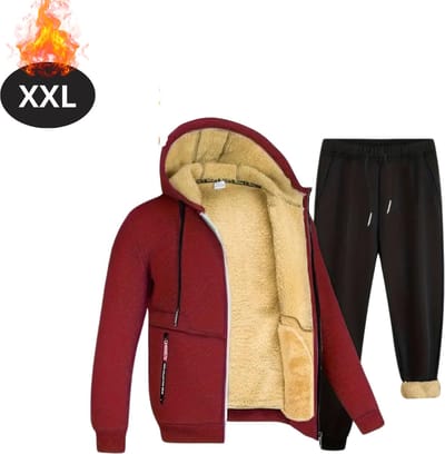 Bovista Thermokleding Heren - Thermobroek - Thermoset Fleece - Met Capuchon - Thermolegging - Winter - Thermojack - Bordeauxrood - XXL