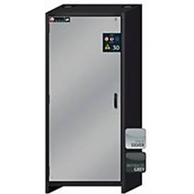 Veiligheidskast type 30 asecos Q-CLASSIC-30, scharnierende deur, links scharnier, front asecos zilver, B 864 x D 620 x H 1947 mm