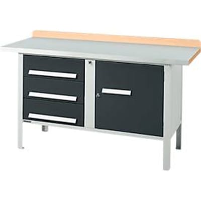 Box-type werkbank Schäfer Shop Select PWi 150-4, beuken multiplex blad, met stalen afdekking, tot 750 kg, B 1500 x D 700 x H 840 mm, antraciet