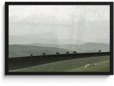Poster in lijst - Fotolijst 60x40 cm - Posters - Grijs - Berg - Paarden - Posterlijst zwart - Decoratie - Wanddecoratie woonkamer - Muurdecoratie slaapkamer