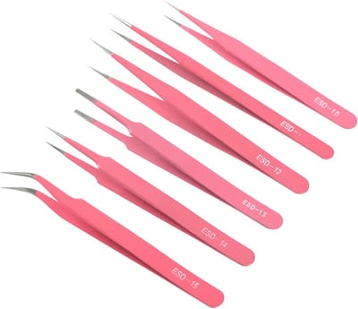 Precisie Pincet Set Roze - 6 Stuks Roestvrij Staal Voor Fijn Werk en Elektronica