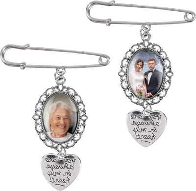 Bruiloft Boeket Charms - Foto Hanger - Persoonlijke Herinnering - Met Glazen Cabochons - 2 Stuks - Zilverkleurig