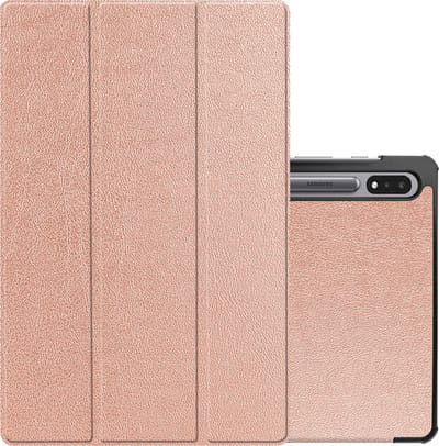 Hoes - Geschikt voor Samsung Galaxy Tab S10 Plus - Dun & Stevig - Trifold Bookcase - Hard Cover Case - Met Uitsparing Geschikt voor S Pen - Hardcover Book - Tablet Hoesje - Rosé goud
