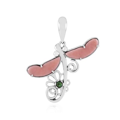 Cavill - Zilveren hanger met roze opaal 2,745 ct en varisciet 0,108 ct - 925 sterling zilver geoxideerd - Elegante cabochon vleugelvorm hanger dames