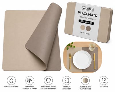 Wicotex - Placemats - Placemat Kunstleer Beige - Zand Moon - Dubbelzijdig 12 stuks