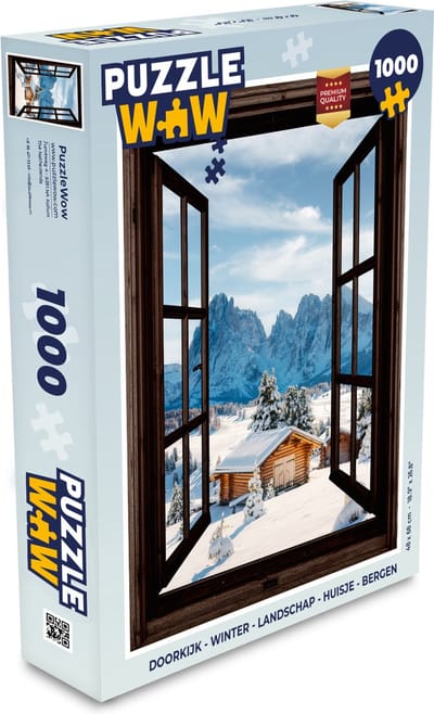 Puzzel Doorkijk - Winter - Landschap - Huisje - Bergen - Legpuzzel - Puzzel 1000 stukjes volwassenen