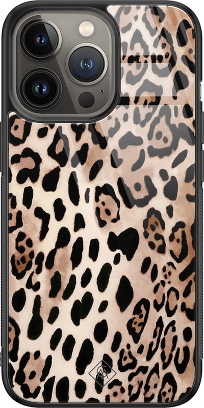 Casimoda® hoesje - Geschikt voor iPhone 13 Pro - Luipaard print bruin - Luxe Hard Case Zwart - Backcover telefoonhoesje - Bruin/beige
