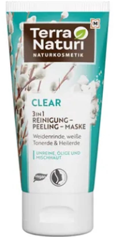 Terra Naturi Clear 3in1 Reinigings-Peelingmasker | 1x 150ml - Wilgenschorsextract & Natuurlijk Salicylzuur | Exfoliërend - Zachte Reiniging