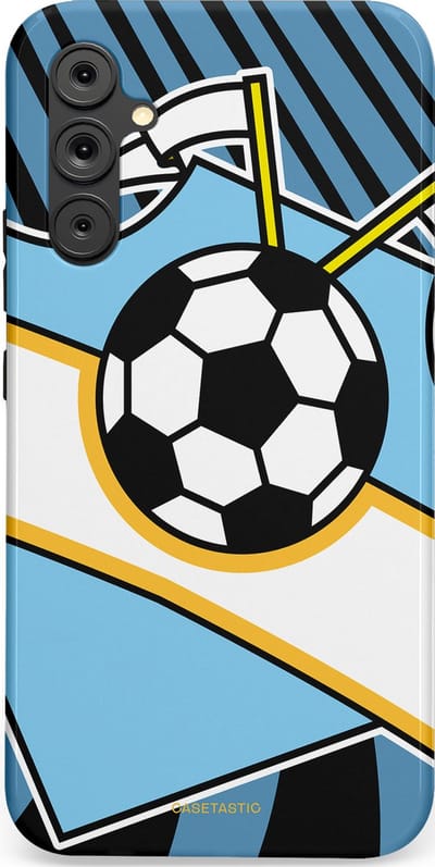 Casetastic hoesje geschikt voor Samsung Galaxy A34 (2023) 5G - Dubbellaagse bescherming - Kampioensbal - Fashion Case - Lichtblauw Zwart Wit
