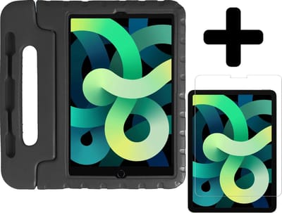 Hoes - Geschikt voor Apple iPad Air 4 (2020) - 10.9 inch - 4e Generatie - Met Screenprotector - Kinderhoes Shockproof Bumper - Kidsproof Case - Tablet Hoesje - Kinder Hoesje Cover - Zwart