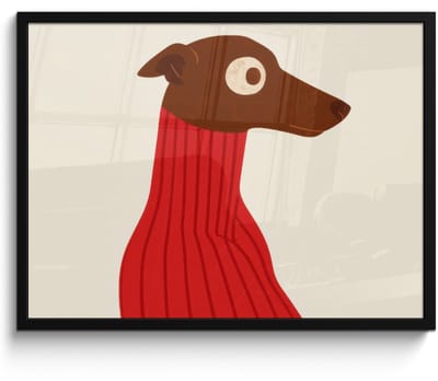 Poster in lijst - Fotolijst 70x50 cm - Posters - Silhouet - Hond - Trui - Rood - Posterlijst zwart - Decoratie - Wanddecoratie woonkamer - Muurdecoratie slaapkamer