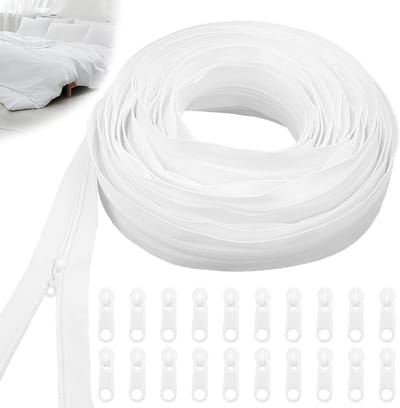 20 meter duurzame nylon eindeloze rits, witte spiralen met 20 ritsen, snijbare 2.5 cm brede rits voor tassen, kleding en beddengoed