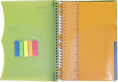 Duurzaam spiraal notitieboek met stof bedekte spoelen, geen snags, verstelbare zakverdelers, liniaal, organisatie