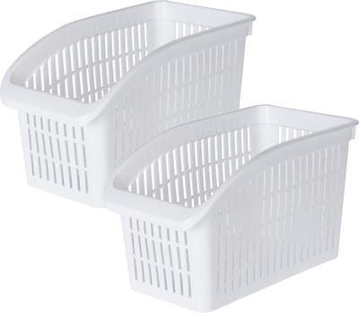 Excellent houseware Koelkast/keuken organizers open mand - 2x - wit - kunststof - L29 x B16 x H17 cm