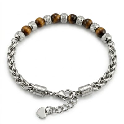 Kralen armband met staal Mason - 19cm t/m 22cm Mauro Vinci stalen armbanden met geschenkverpakking