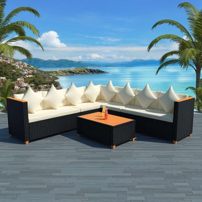 vidaXL - 5-delige - Loungeset - met - kussens - poly - rattan - zwart