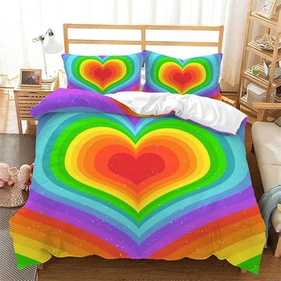 Regenboog Pride Beddengoed Set Regenboog Vlaggen Dekbedovertrek Set Regenboog Streep Design 3 Delen Zacht Microvezel Beddengoed Queen King Size US Twin(172x218cm)