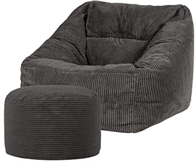 Zitkussen met Hocker - Donkergrijs, Katoen, Zitzak voor Volwassenen, Perfect voor Slaapkamer en Woonkamer