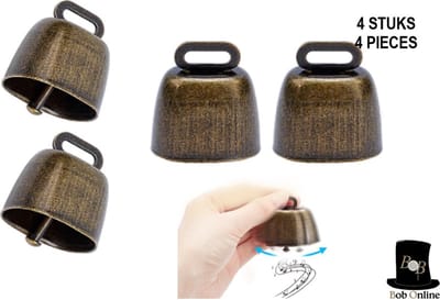 Bob Online™ - 4 Stuks – Metalen Antieke Bronzen Kleurig Mini-Koebellen – Koebellen – 4 Pieces – Metal Antique Bronze Color Mini – Cow Bells – DIY Bronzen Bellen – Decoratieve Koebellen – Woningdecoratie – Kerstversiering