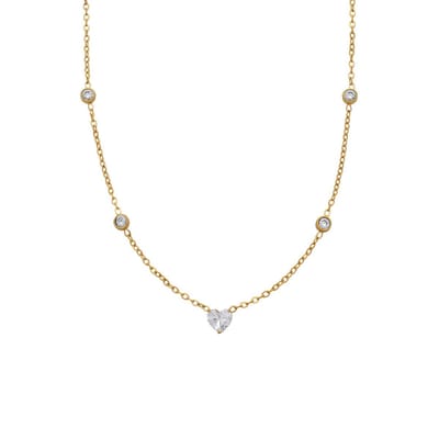 Lucardi Dames Stainless steel ketting met hanger met kristal voor dames - Ketting - Staal - Goudkleurig - 47 cm