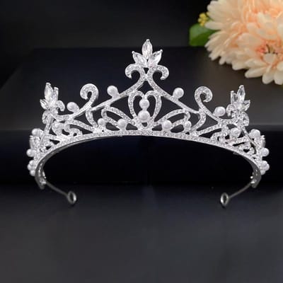 Barok Bruidskroon Parel Haaraccessoire Legering Strass Kroon Parel Bruiloft Volwassen Ceremonie Bruids Hoofdband white