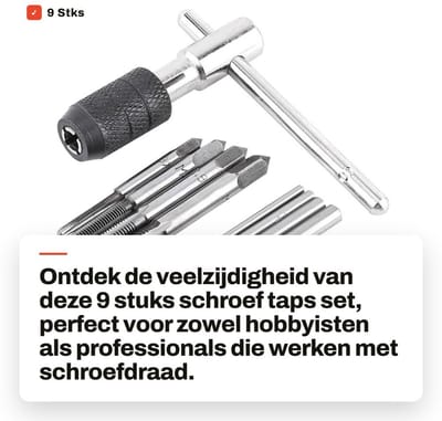 Dailygoods- Schroeftap Set 9 Stks - T-vormige Kraansleutel - Draaiboor Bits - Handtappen Gereedschap - Hoogwaardig Lagerstaal - Duurzaam en Efficiënt - Tapset
