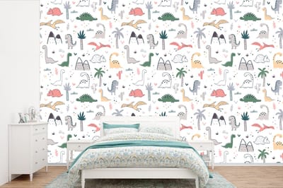 Behang - Fotobehang Patronen - Dino - Boom - Jongetje - Jongens - Kinderen - Kids - Breedte 360 cm x hoogte 240 cm