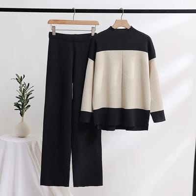 Dames Trui Pakken Truien Broekset Casual OL Kleur Contrast Gestreept Herfst Winter Gebreide Losse Elegantie Tops Elastisch L