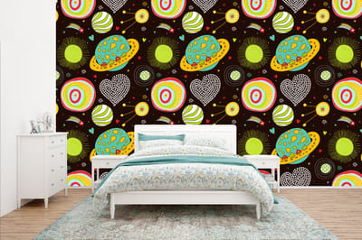 Behang - Fotobehang Patronen - Ruimte - Planeten - Jongens - Kinderen - Kids - Breedte 400 cm x hoogte 240 cm